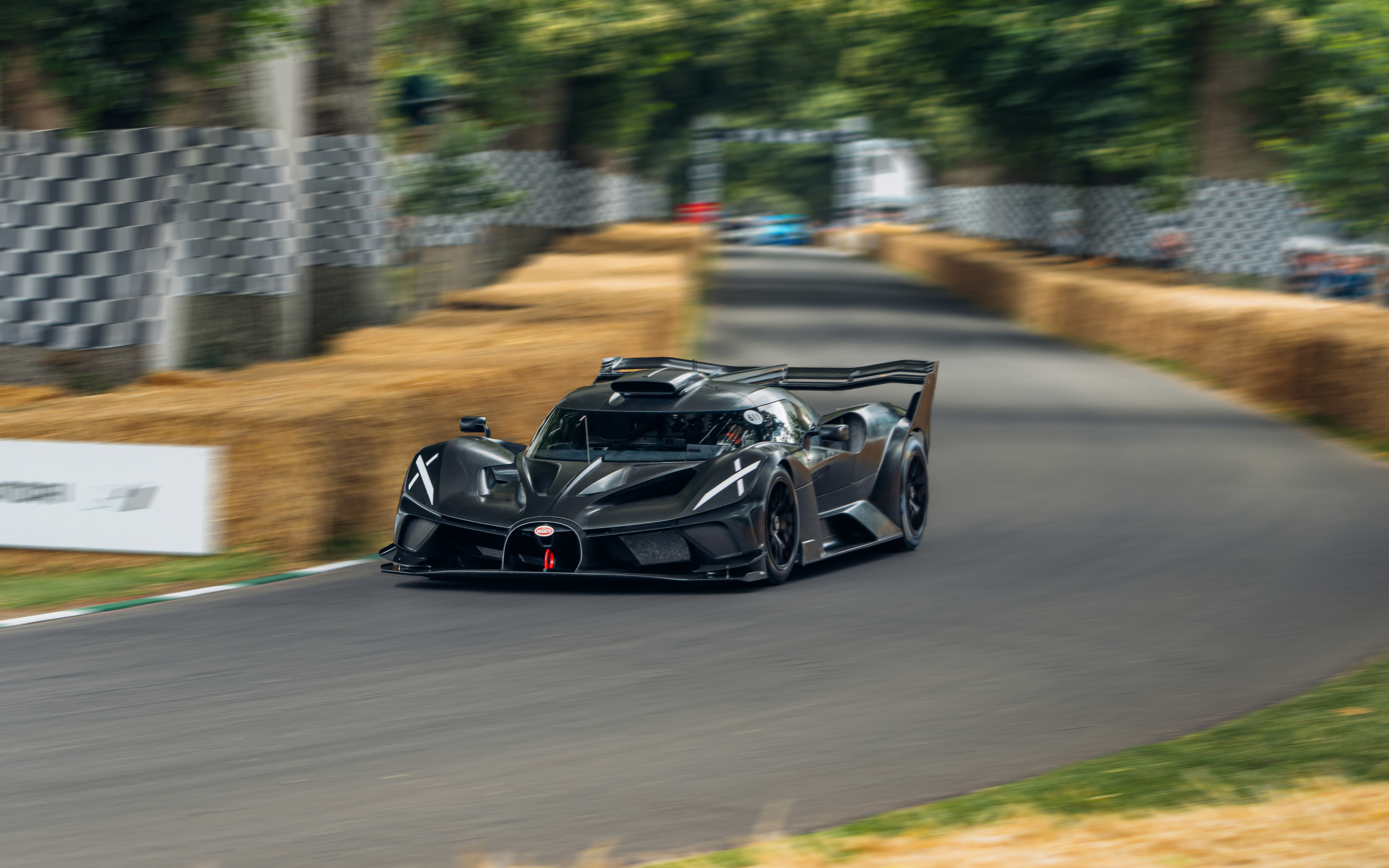 The Bugatti Bolide at its first dynamic presentation at Goodwood Festival of Speed in 2023.